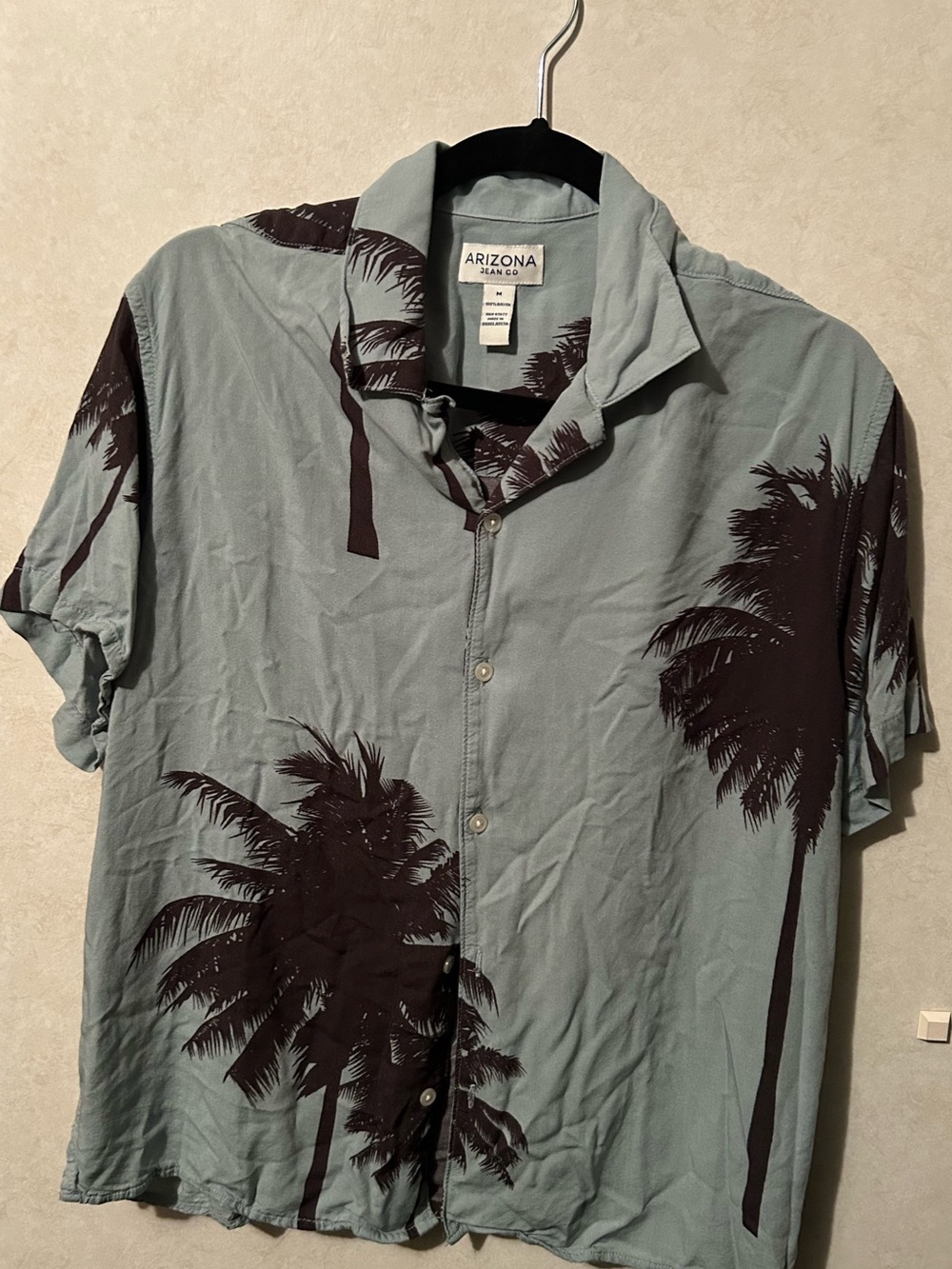 Arizona Jean Co Men's Medium Sage Green Palm-Print Short Sleeve Shirt